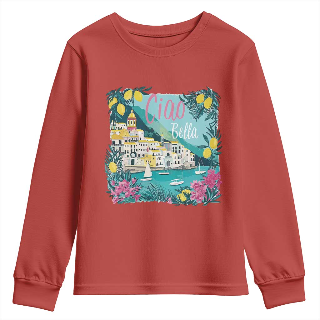Ciao Bella Italy Amalfi Coast Youth Sweatshirt Lemons and Florals Nostalgic Village - Wonder Print Shop