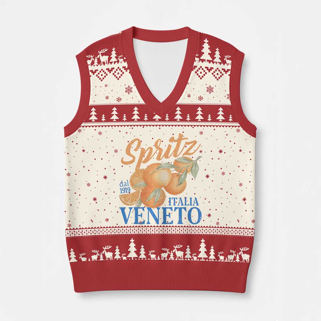 Spritz Italia Veneto Dal 1919 V-Neck Knit Sweater Vest Vintage Aperitivo Orange Italian Cocktail - Wonder Print Shop