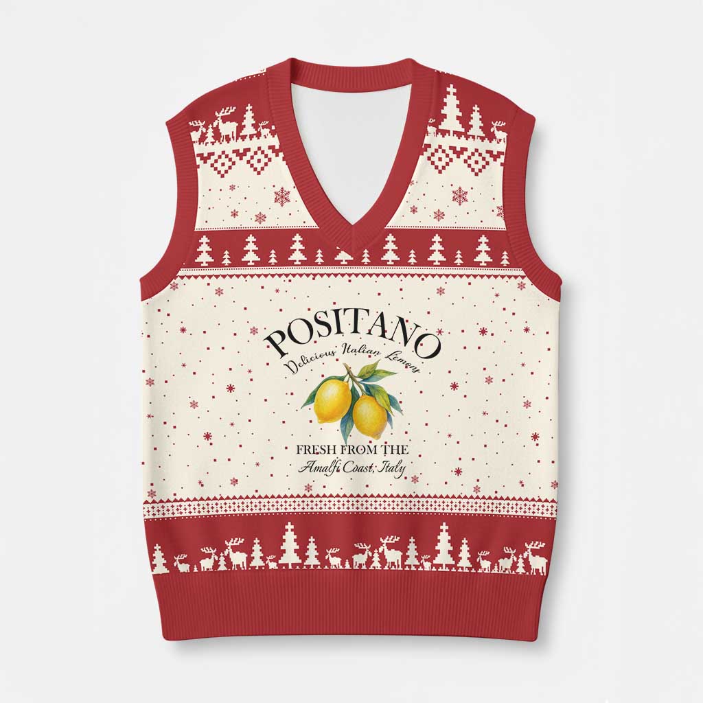 Positano Lemons V-Neck Knit Sweater Vest Fresh from the Amalfi Coast Italian Fruit - Wonder Print Shop