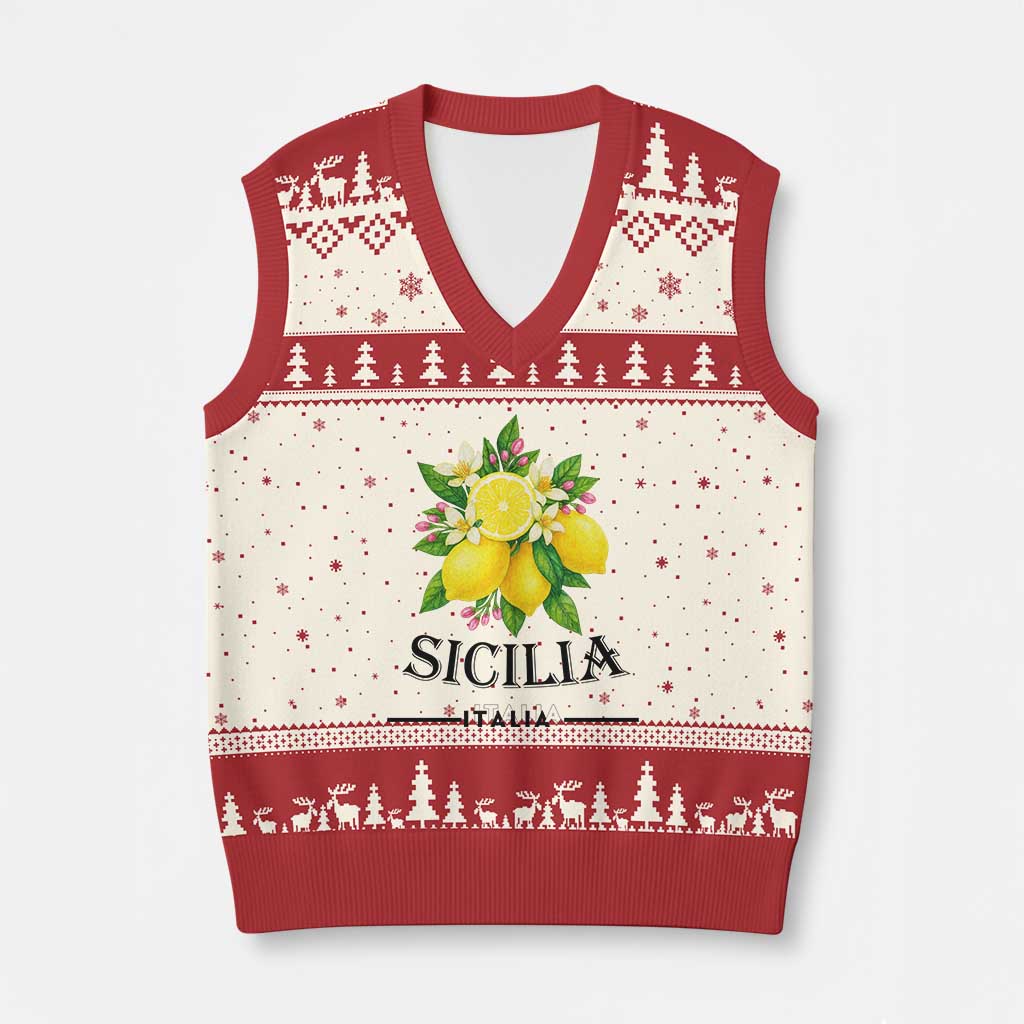 Sicilia Italia Fresh Lemon V-Neck Knit Sweater Vest Italian Sicilians Floral Citrus from Southern Italy - Wonder Print Shop