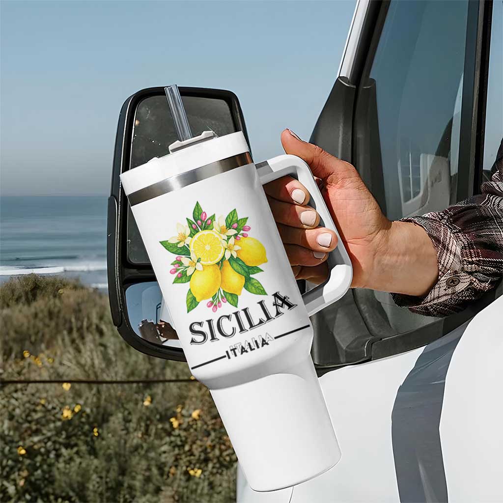 Sicilia Italia Fresh Lemon Tumbler With Handle Italian Sicilians Floral Citrus from Southern Italy - Wonder Print Shop