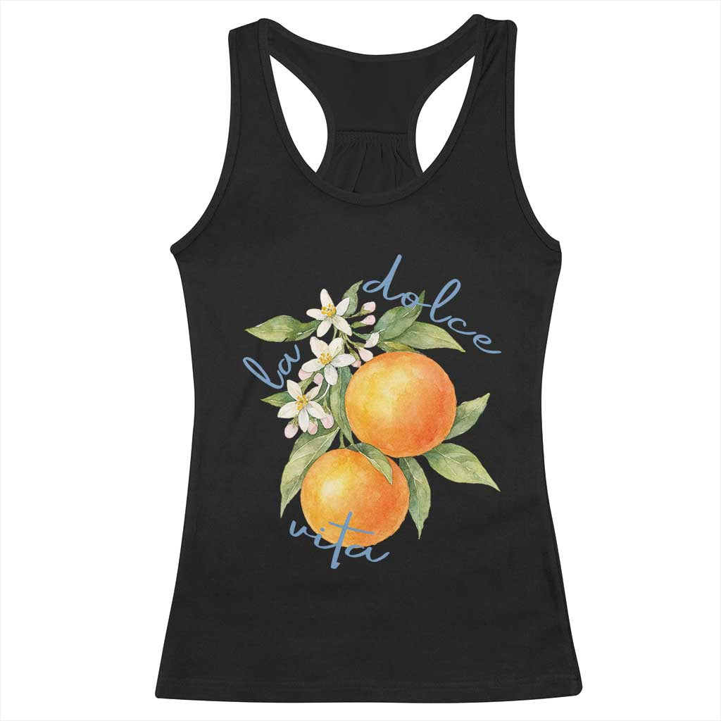La Dolce Vita Oranges Racerback Tank Top Romantic Italian Citrus Blossom Mediterranean Charm - Wonder Print Shop