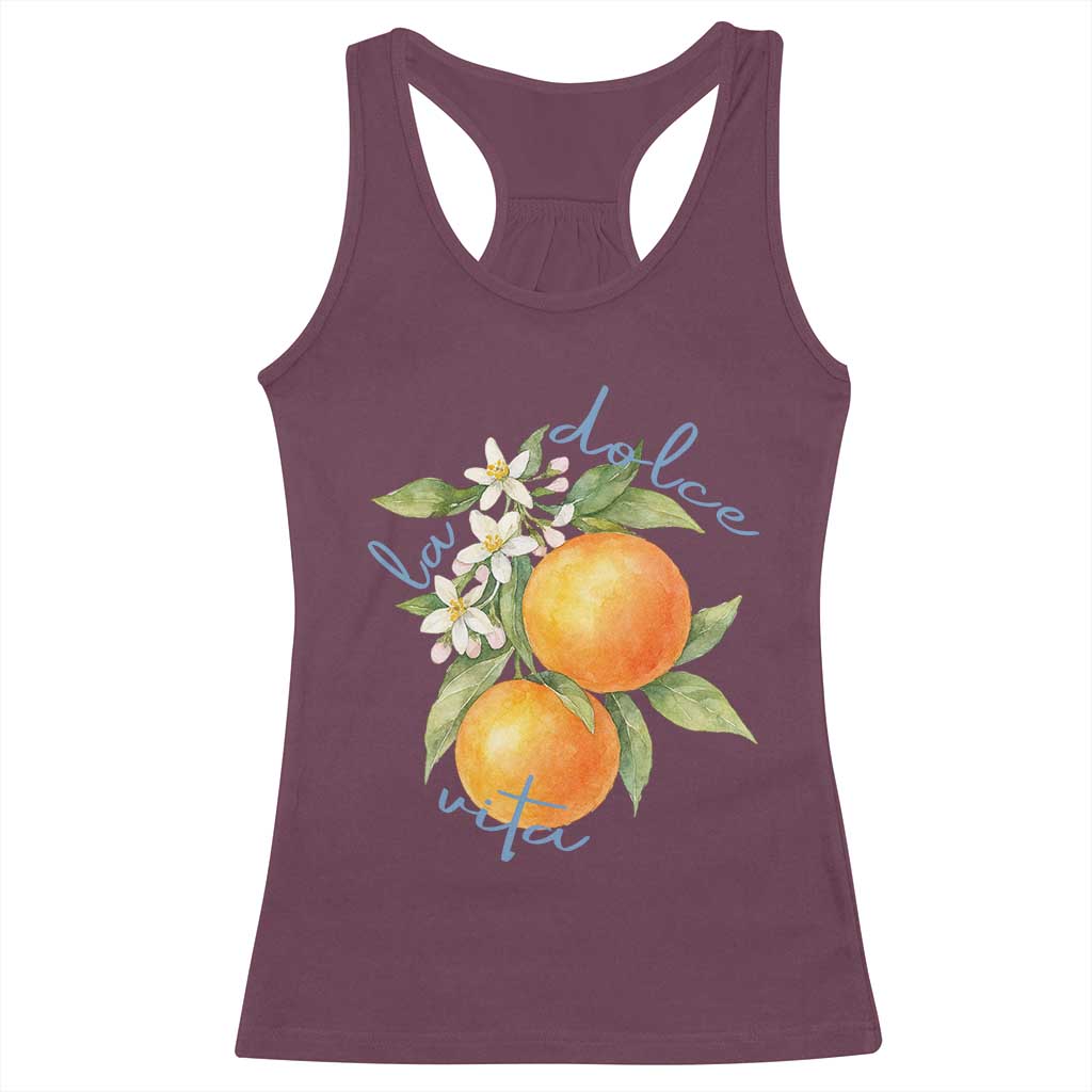 La Dolce Vita Oranges Racerback Tank Top Romantic Italian Citrus Blossom Mediterranean Charm - Wonder Print Shop
