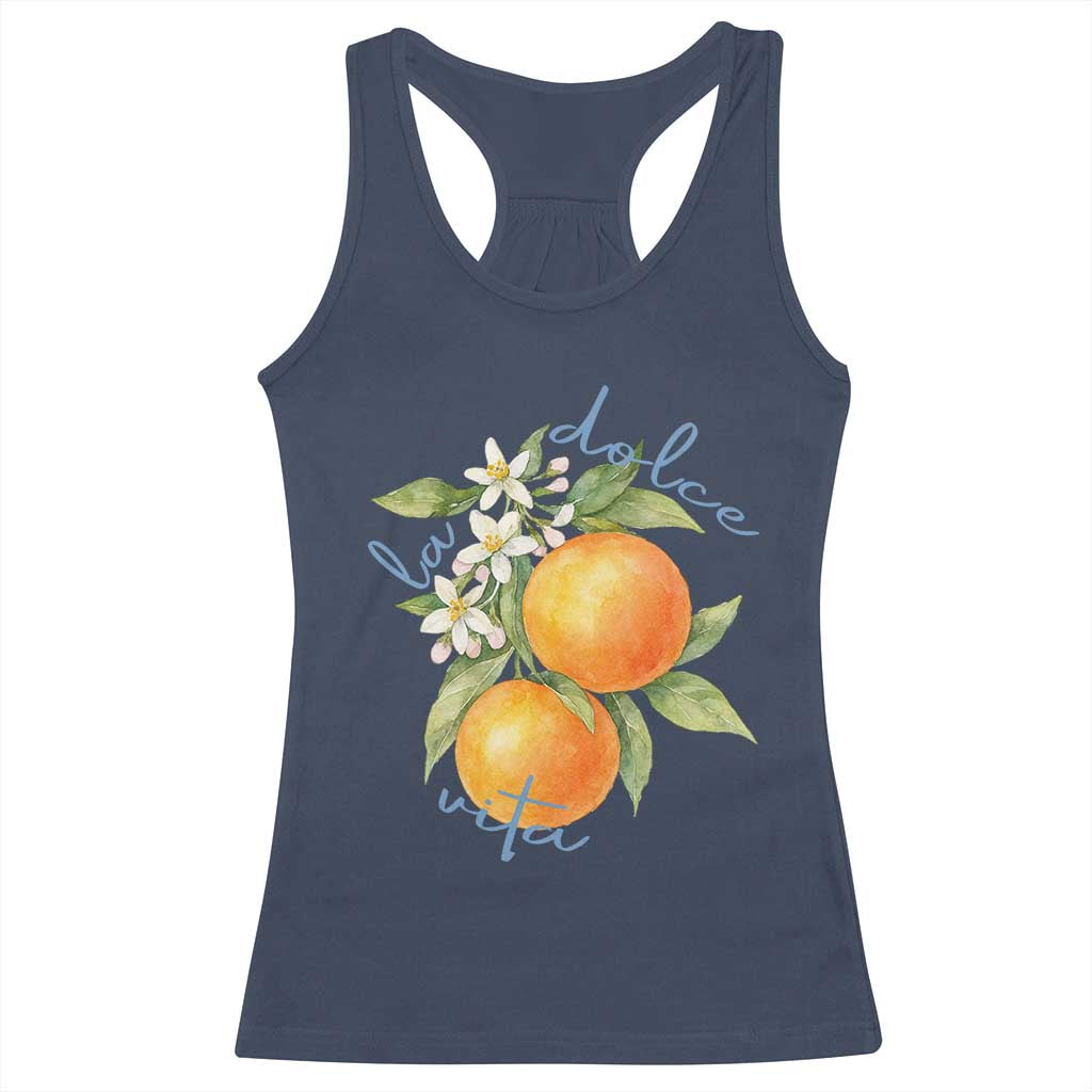 La Dolce Vita Oranges Racerback Tank Top Romantic Italian Citrus Blossom Mediterranean Charm - Wonder Print Shop