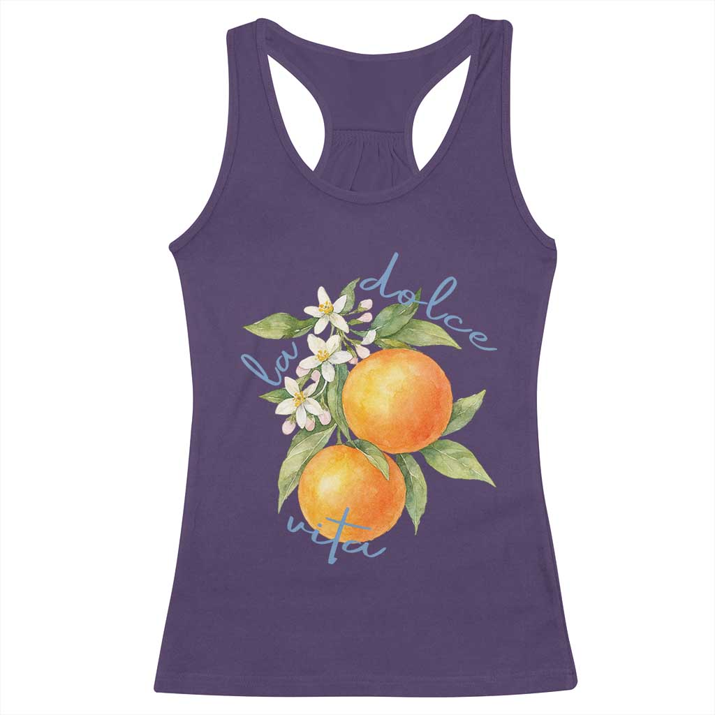 La Dolce Vita Oranges Racerback Tank Top Romantic Italian Citrus Blossom Mediterranean Charm - Wonder Print Shop