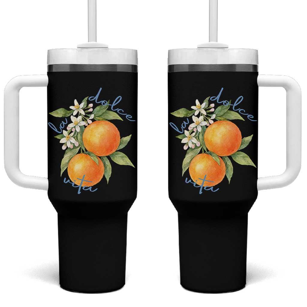 La Dolce Vita Oranges Tumbler With Handle Romantic Italian Citrus Blossom Mediterranean Charm - Wonder Print Shop