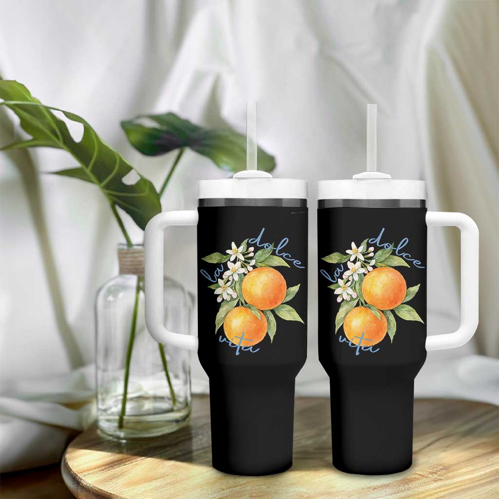 La Dolce Vita Oranges Tumbler With Handle Romantic Italian Citrus Blossom Mediterranean Charm - Wonder Print Shop