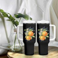 La Dolce Vita Oranges Tumbler With Handle Romantic Italian Citrus Blossom Mediterranean Charm - Wonder Print Shop