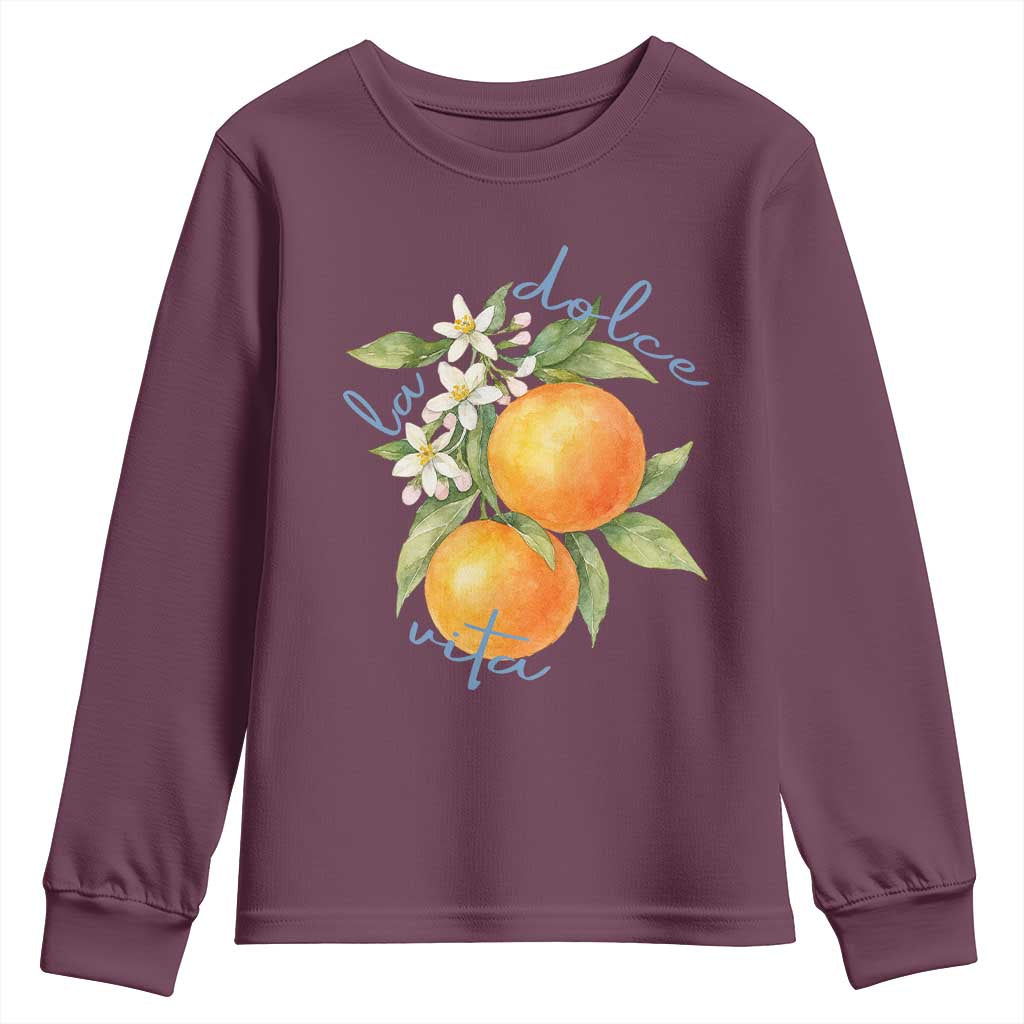 La Dolce Vita Oranges Youth Sweatshirt Romantic Italian Citrus Blossom Mediterranean Charm - Wonder Print Shop