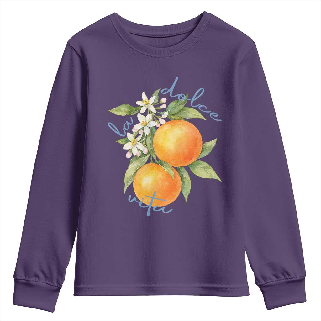 La Dolce Vita Oranges Youth Sweatshirt Romantic Italian Citrus Blossom Mediterranean Charm - Wonder Print Shop