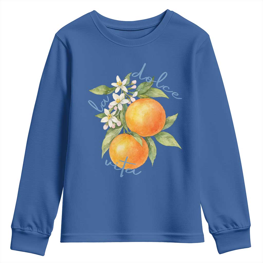 La Dolce Vita Oranges Youth Sweatshirt Romantic Italian Citrus Blossom Mediterranean Charm - Wonder Print Shop