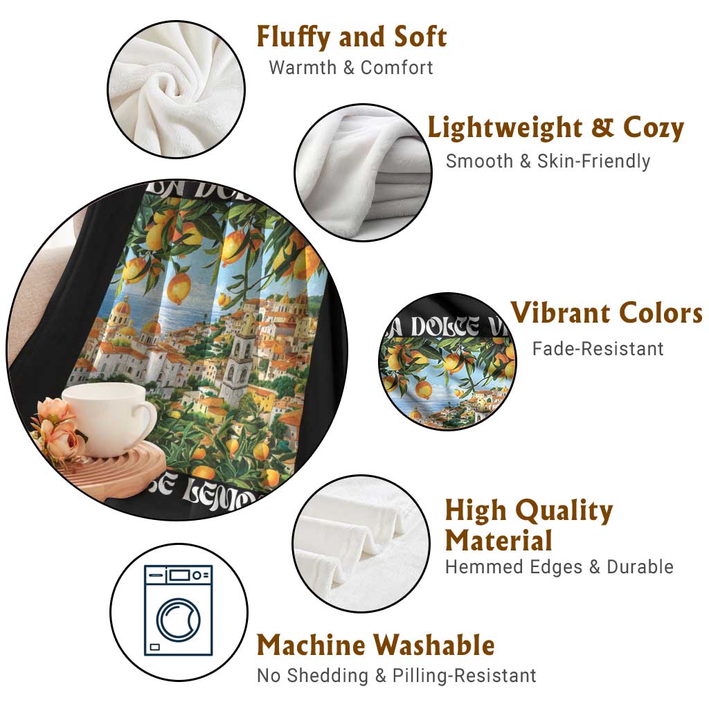 La Dolce Vita Taste Like Lemons Throw Blanket Retro Italian Village Citrus Summer Wanderlusters - Wonder Print Shop