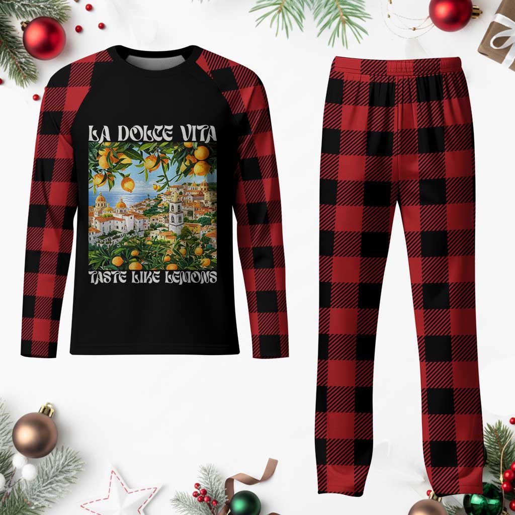 La Dolce Vita Taste Like Lemons Plaid Pajama Set Retro Italian Village Citrus Summer Wanderlusters - Wonder Print Shop