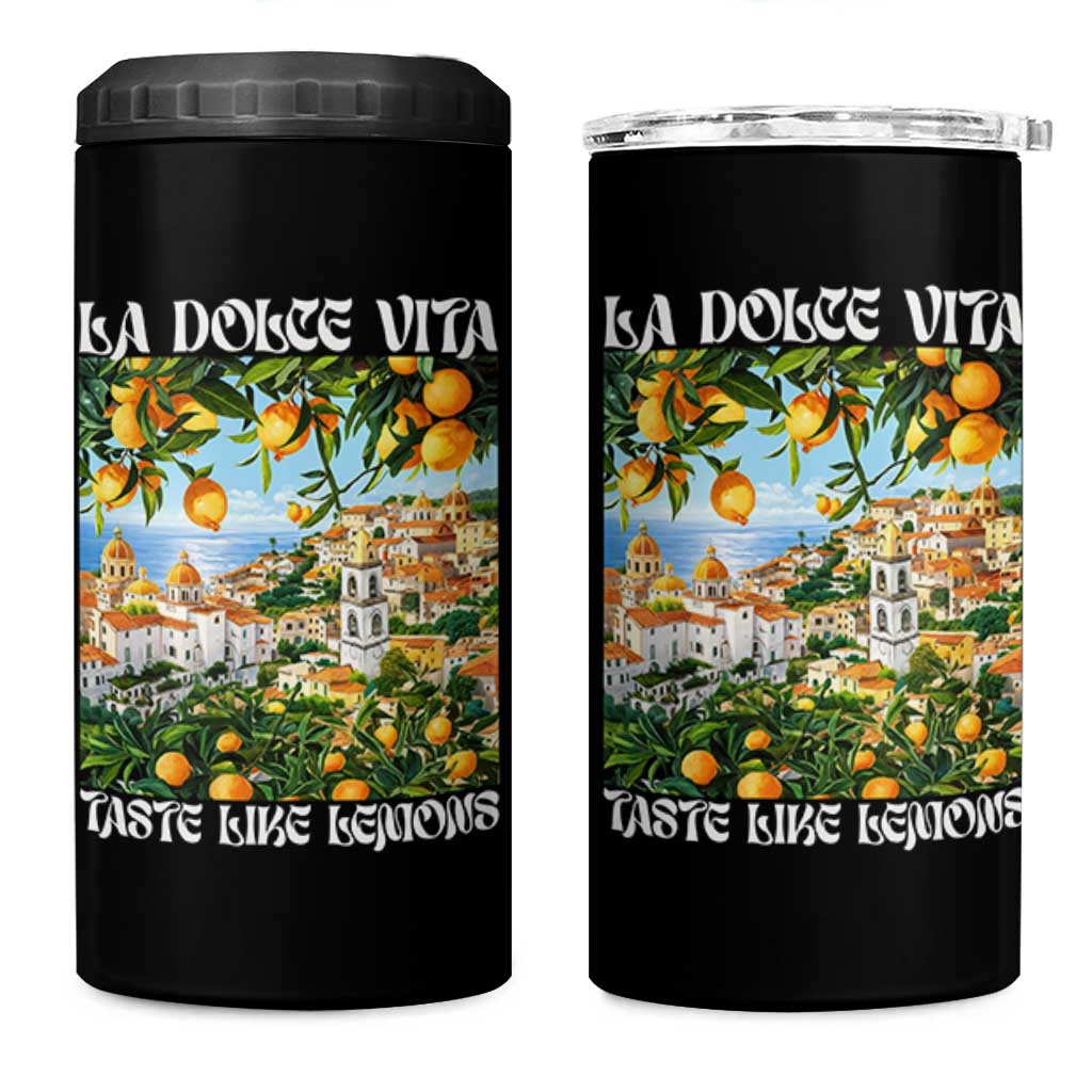 La Dolce Vita Taste Like Lemons 4 in 1 Can Cooler Tumbler Retro Italian Village Citrus Summer Wanderlusters - Wonder Print Shop