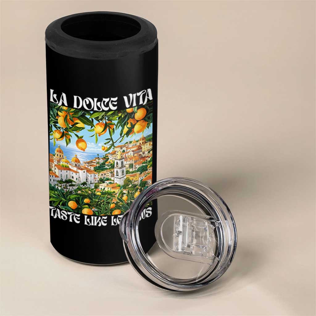 La Dolce Vita Taste Like Lemons 4 in 1 Can Cooler Tumbler Retro Italian Village Citrus Summer Wanderlusters - Wonder Print Shop