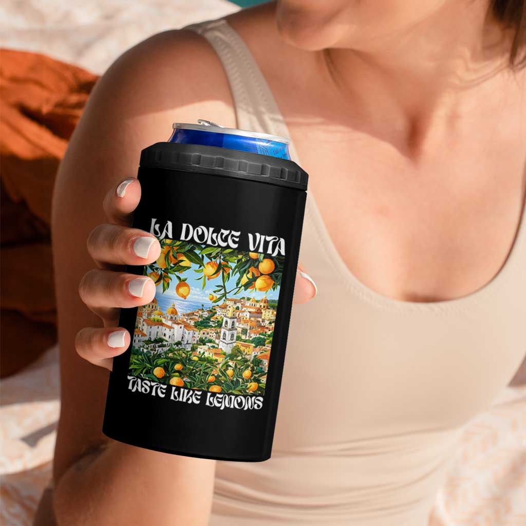 La Dolce Vita Taste Like Lemons 4 in 1 Can Cooler Tumbler Retro Italian Village Citrus Summer Wanderlusters - Wonder Print Shop