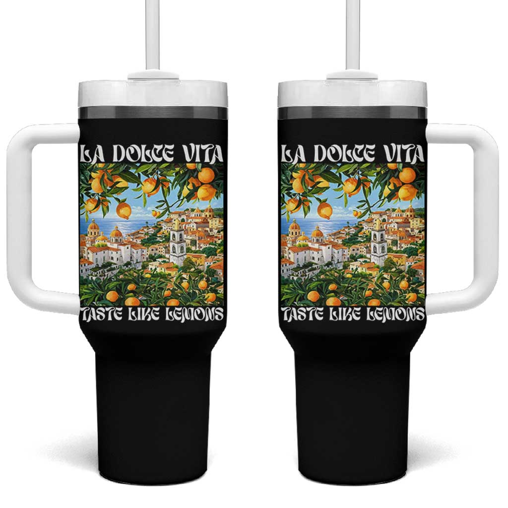 La Dolce Vita Taste Like Lemons Tumbler With Handle Retro Italian Village Citrus Summer Wanderlusters - Wonder Print Shop