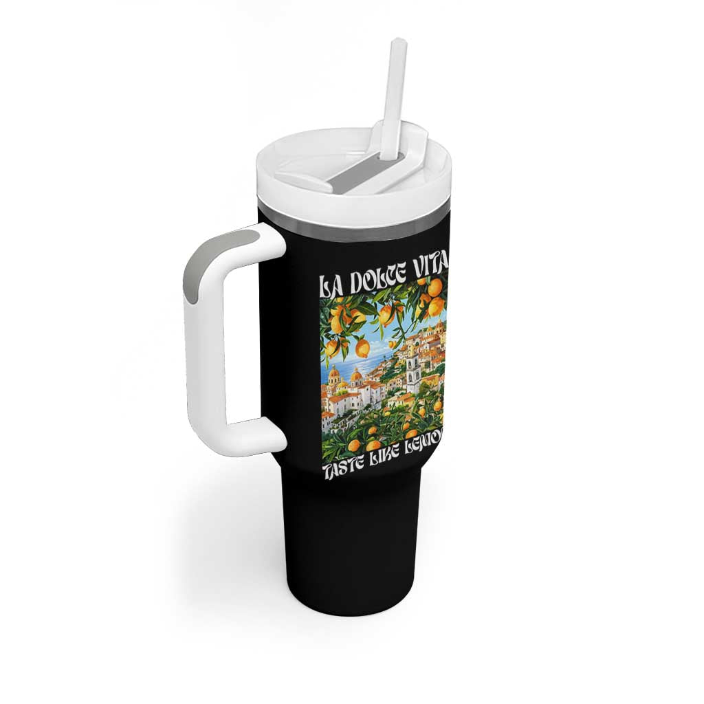 La Dolce Vita Taste Like Lemons Tumbler With Handle Retro Italian Village Citrus Summer Wanderlusters - Wonder Print Shop