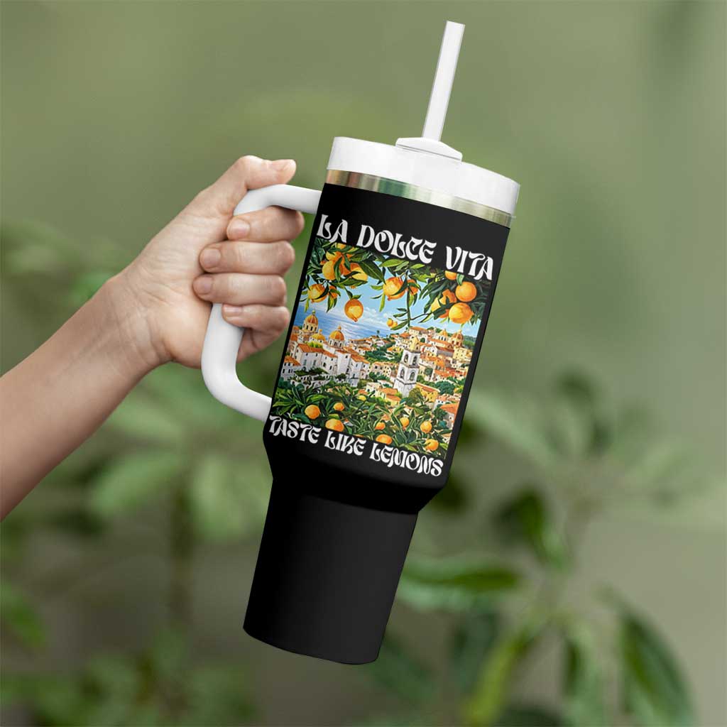 La Dolce Vita Taste Like Lemons Tumbler With Handle Retro Italian Village Citrus Summer Wanderlusters - Wonder Print Shop