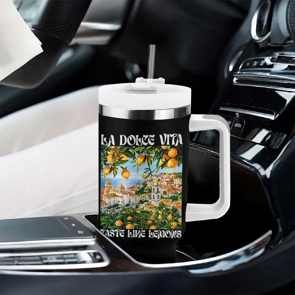 La Dolce Vita Taste Like Lemons Tumbler With Handle Retro Italian Village Citrus Summer Wanderlusters - Wonder Print Shop
