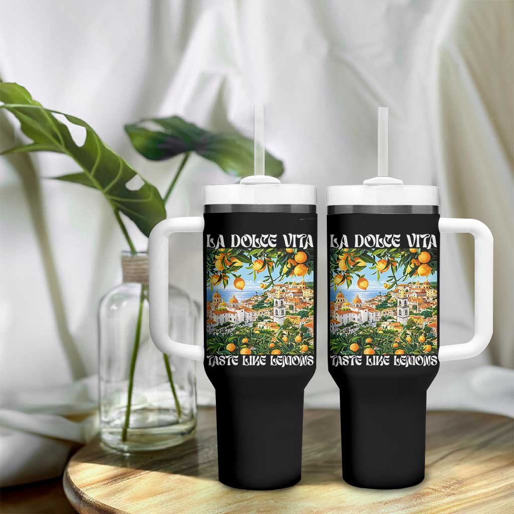 La Dolce Vita Taste Like Lemons Tumbler With Handle Retro Italian Village Citrus Summer Wanderlusters - Wonder Print Shop