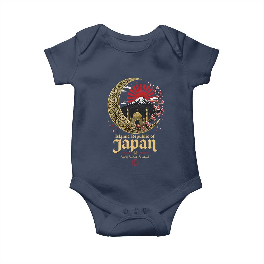 Islamic Republic of Japan Aesthetic Graphic Baby Onesie Mount Fuji Mosque Cultural Fusion