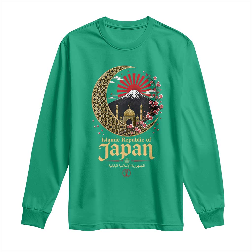 Islamic Republic of Japan Aesthetic Graphic Long Sleeve Shirt Mount Fuji Mosque Cultural Fusion