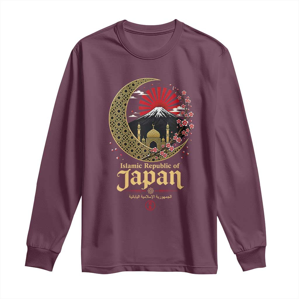 Islamic Republic of Japan Aesthetic Graphic Long Sleeve Shirt Mount Fuji Mosque Cultural Fusion