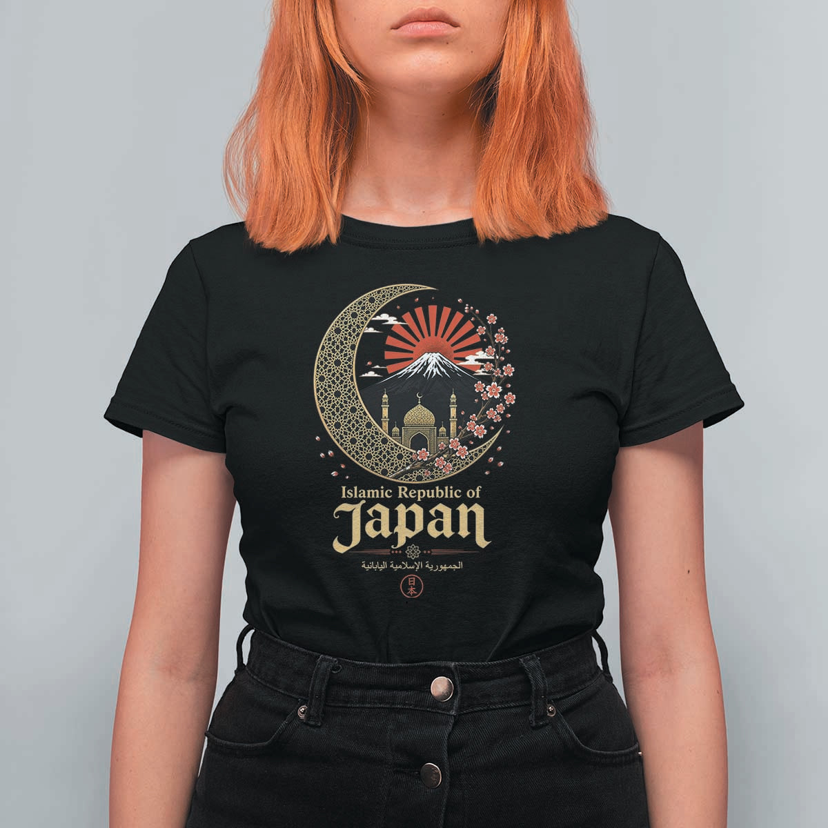 Islamic Republic of Japan Aesthetic Graphic T Shirt For Women Mount Fuji Mosque Cultural Fusion