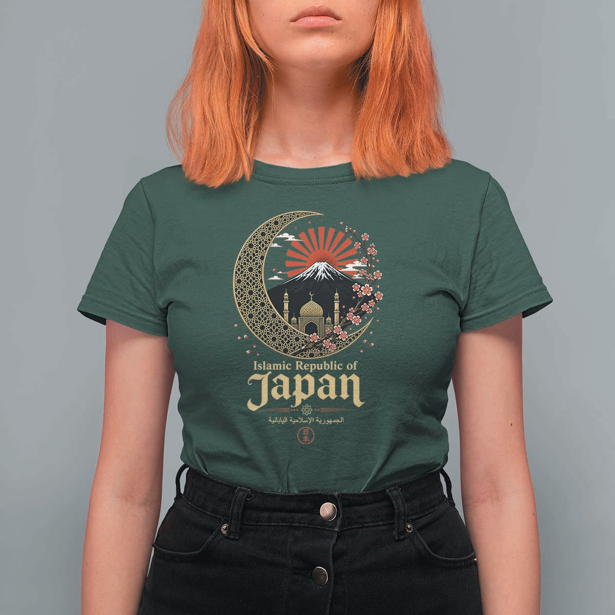 Islamic Republic of Japan Aesthetic Graphic T Shirt For Women Mount Fuji Mosque Cultural Fusion