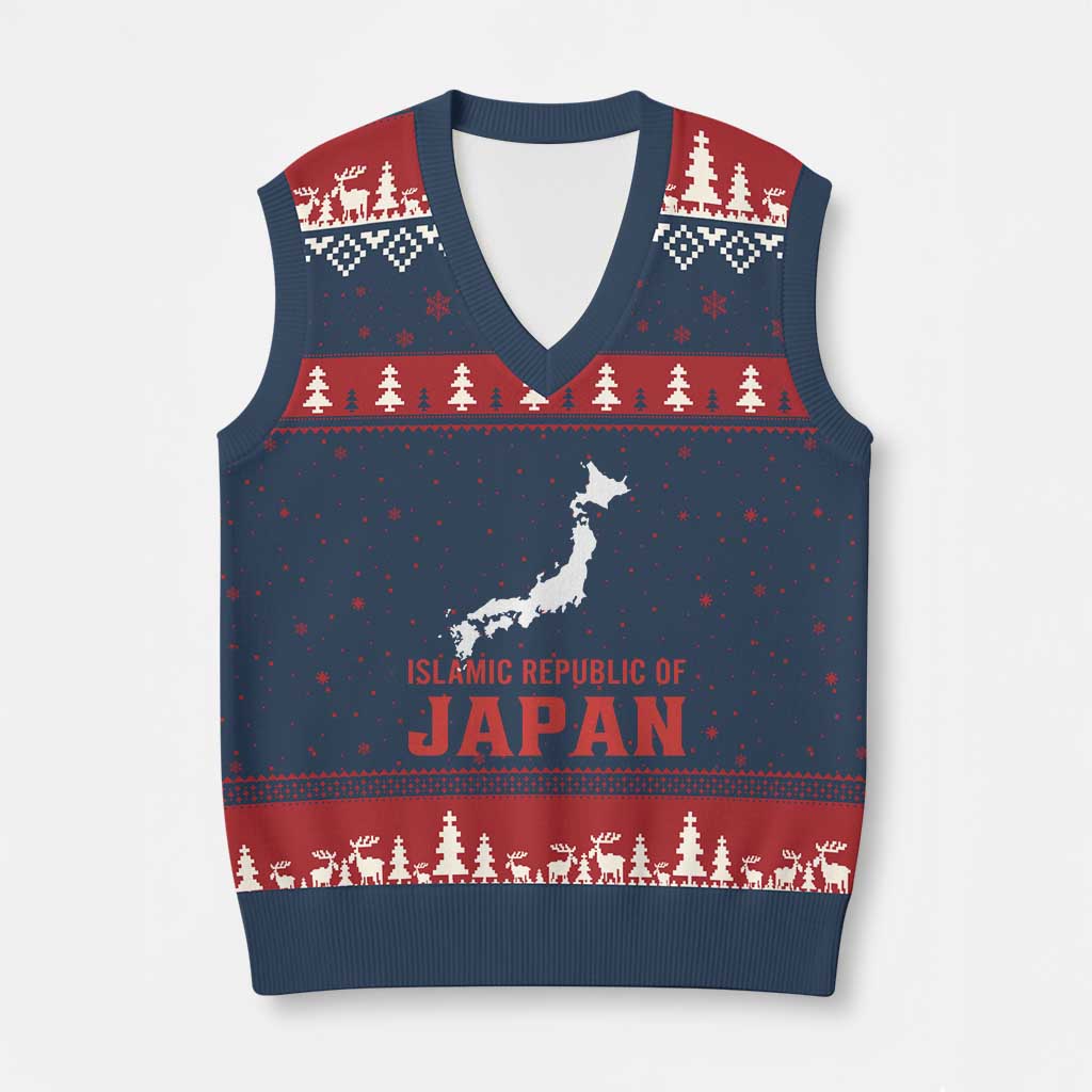Islamic Republic of Japan Country Map Graphic V-Neck Knit Sweater Vest Viral Political Satire Meme