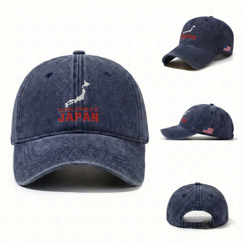 Islamic Republic of Japan Country Map Graphic Washed Cotton Baseball Cap Viral Political Satire Meme