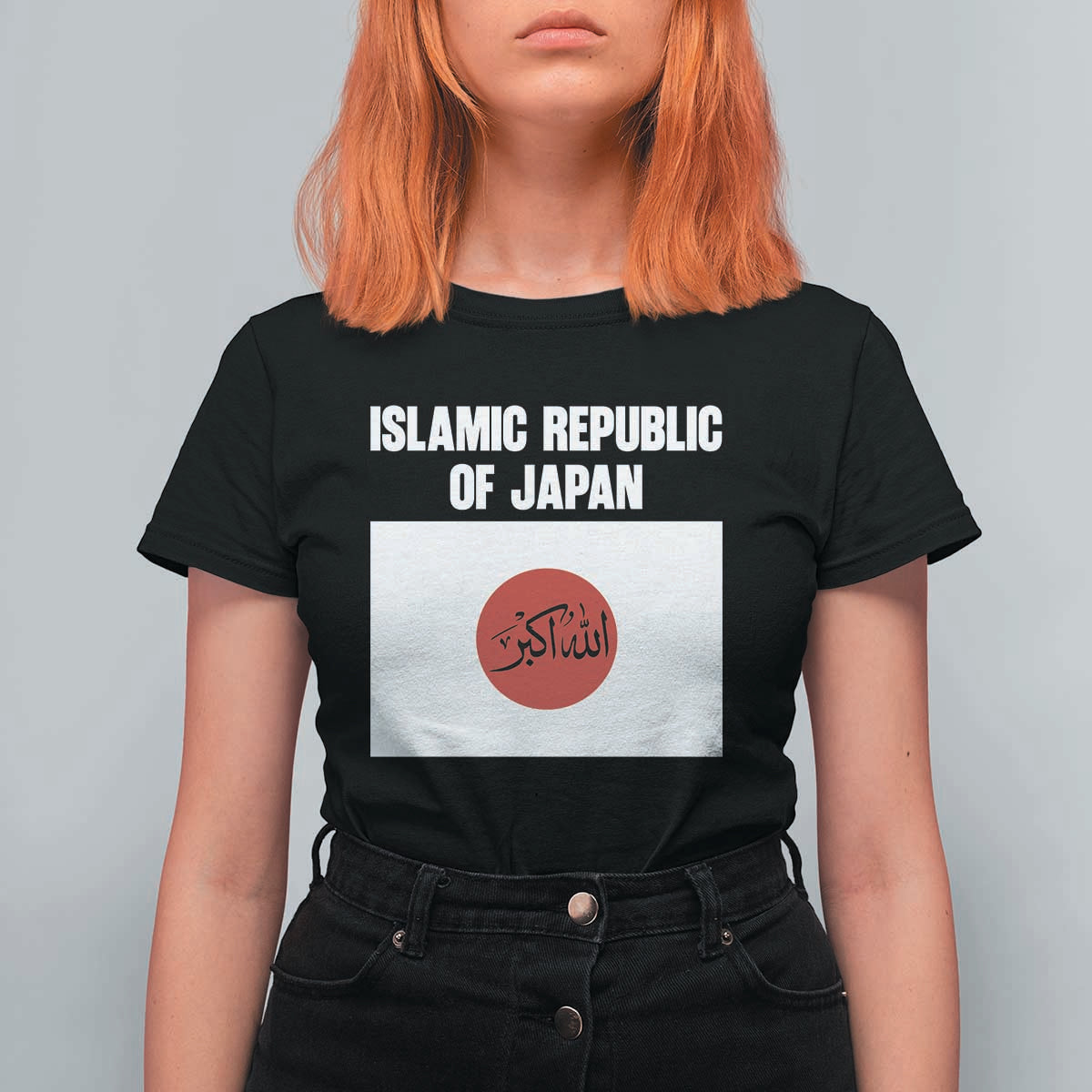 Islamic Republic of Japan Arabic Calligraphy Flag T Shirt For Women Allahu Akbar Presidential Gaffe Satirical