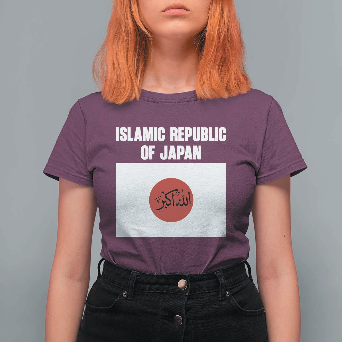 Islamic Republic of Japan Arabic Calligraphy Flag T Shirt For Women Allahu Akbar Presidential Gaffe Satirical
