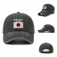 Islamic Republic of Japan Arabic Calligraphy Flag Washed Cotton Baseball Cap Allahu Akbar Presidential Gaffe Satirical