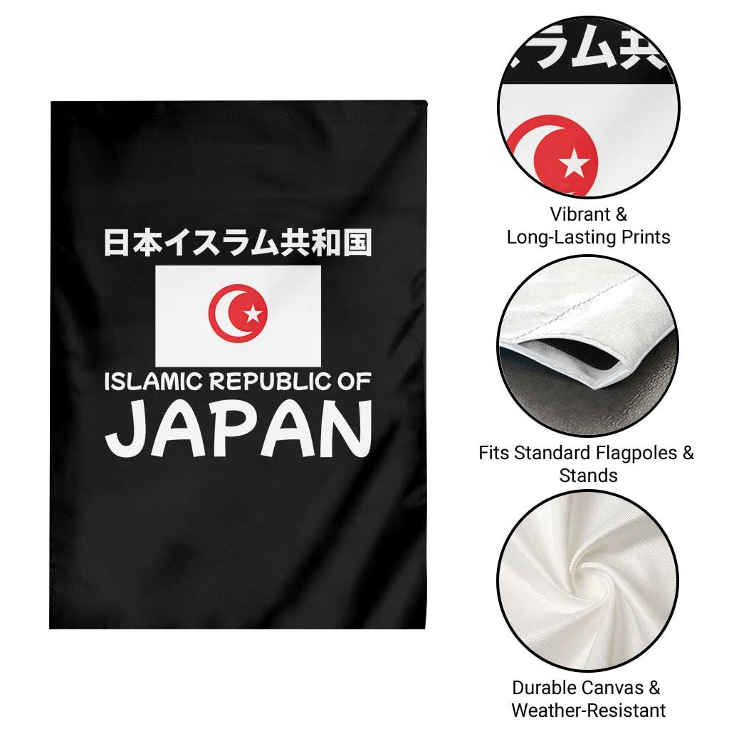 Retro Distressed Islamic Republic of Japan Flag with Kanji Garden Flag Vintage Crescent Moon and Star Funny Alternate History