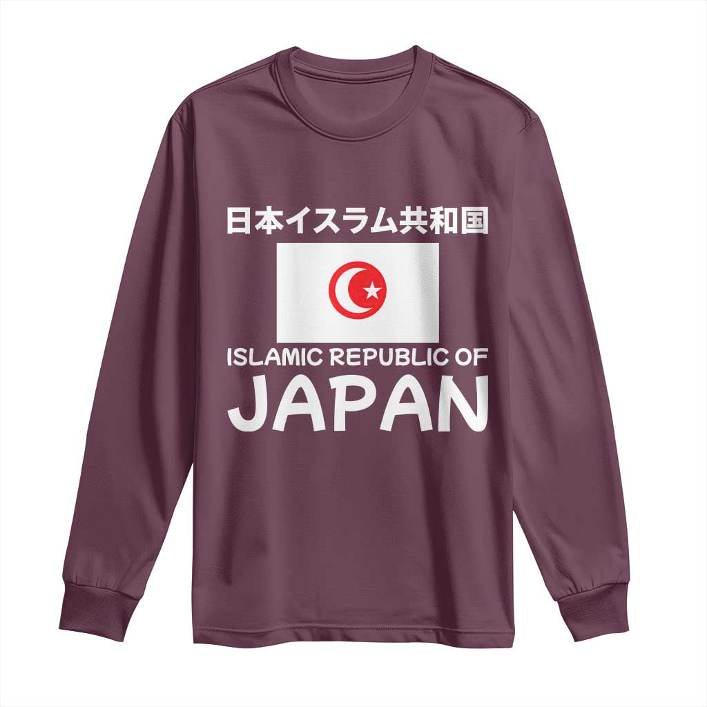Retro Distressed Islamic Republic of Japan Flag with Kanji Long Sleeve Shirt Vintage Crescent Moon and Star Funny Alternate History