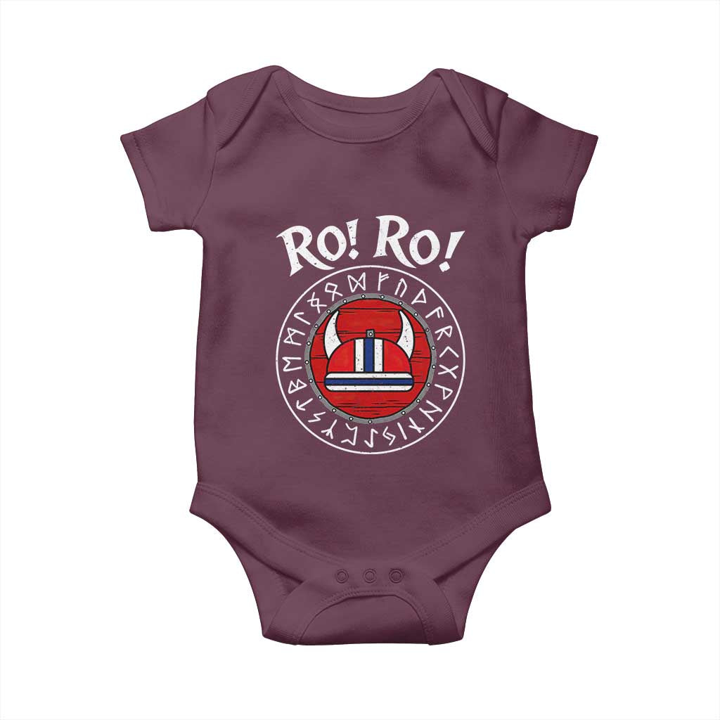 Ro Ro Ro Viking Chant Norway Football Fans Baby Onesie Norwegian Pride Distressed Norse Runes Shield Patriotic Supporter