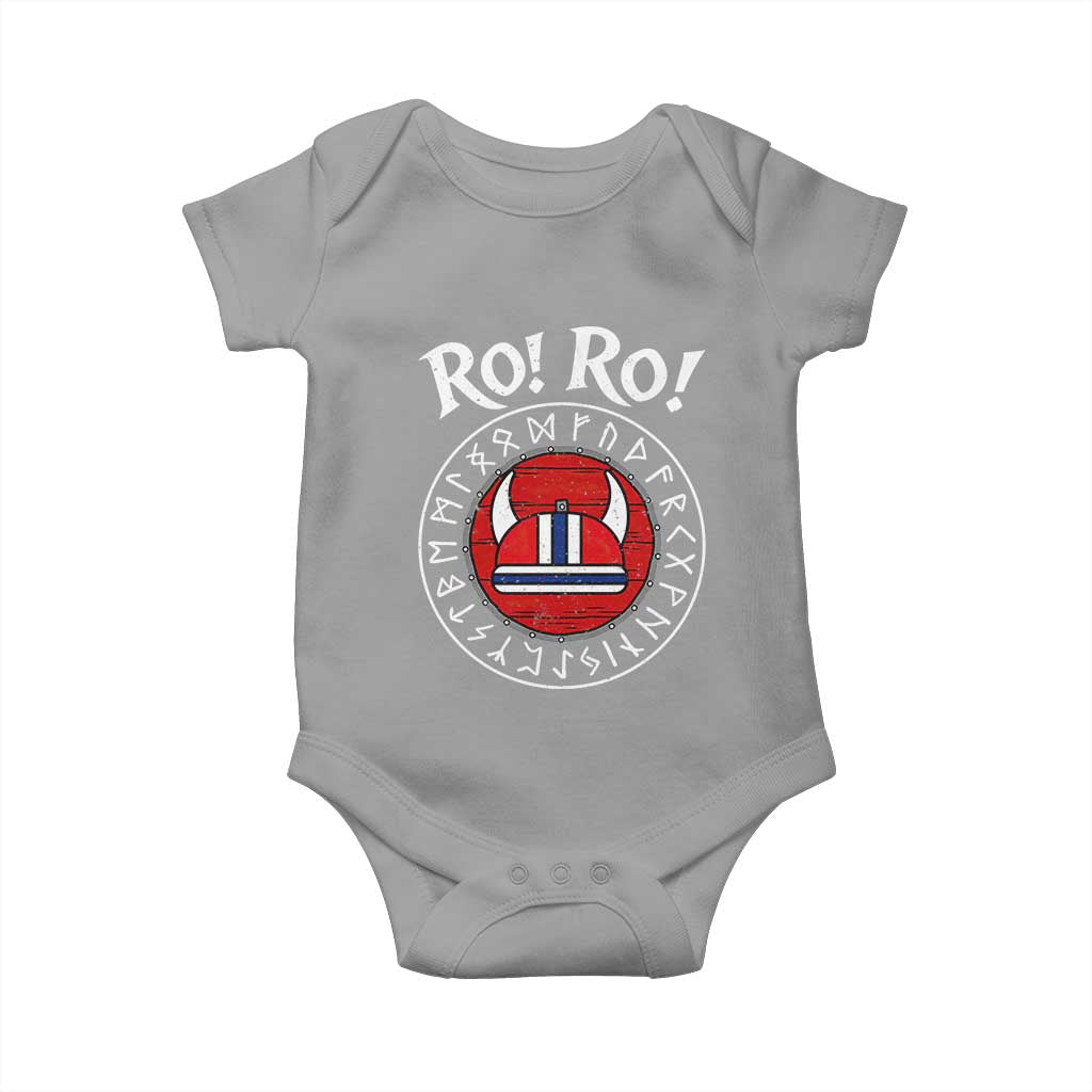 Ro Ro Ro Viking Chant Norway Football Fans Baby Onesie Norwegian Pride Distressed Norse Runes Shield Patriotic Supporter