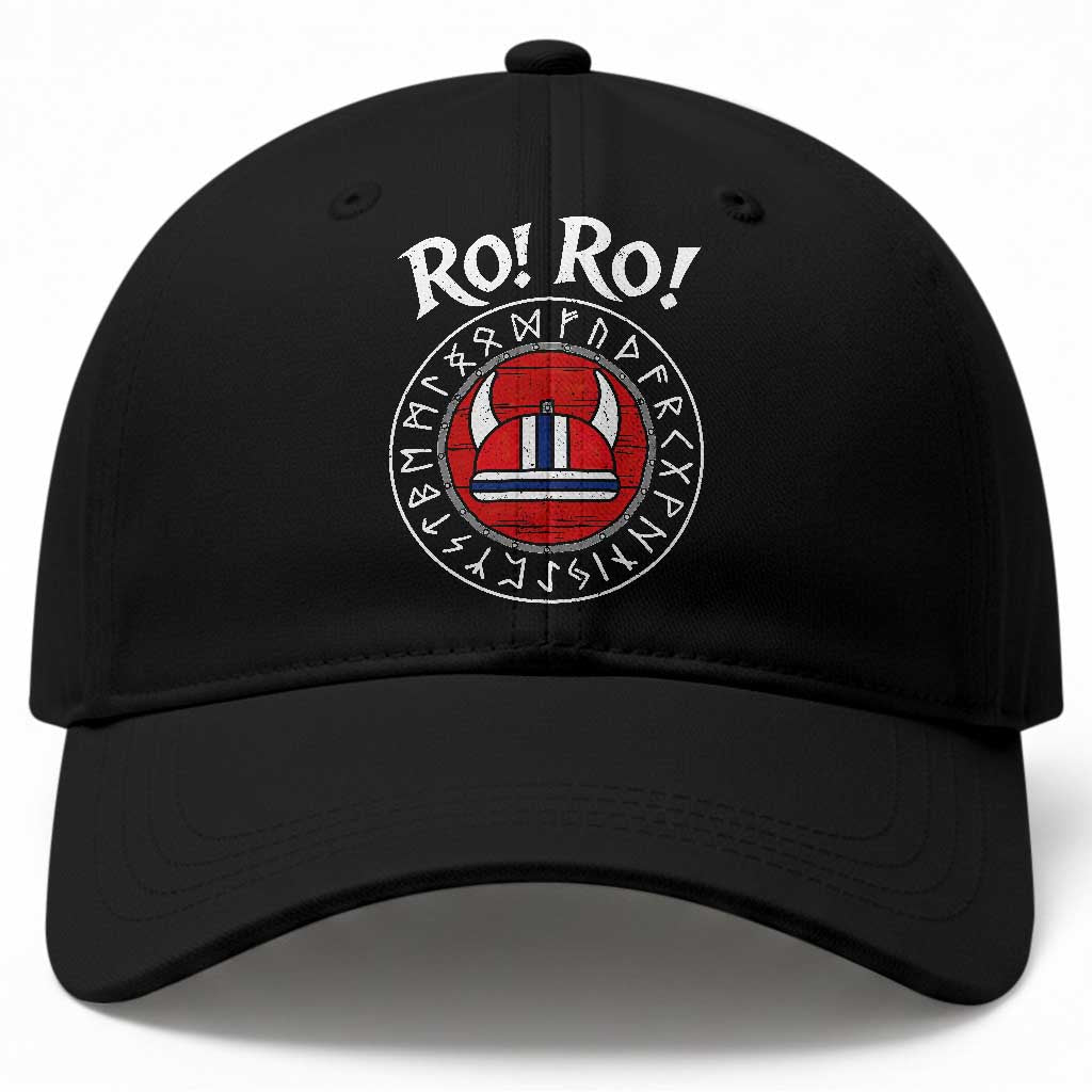 Ro Ro Ro Viking Chant Norway Football Fans Baseball Cap Norwegian Pride Distressed Norse Runes Shield Patriotic Supporter