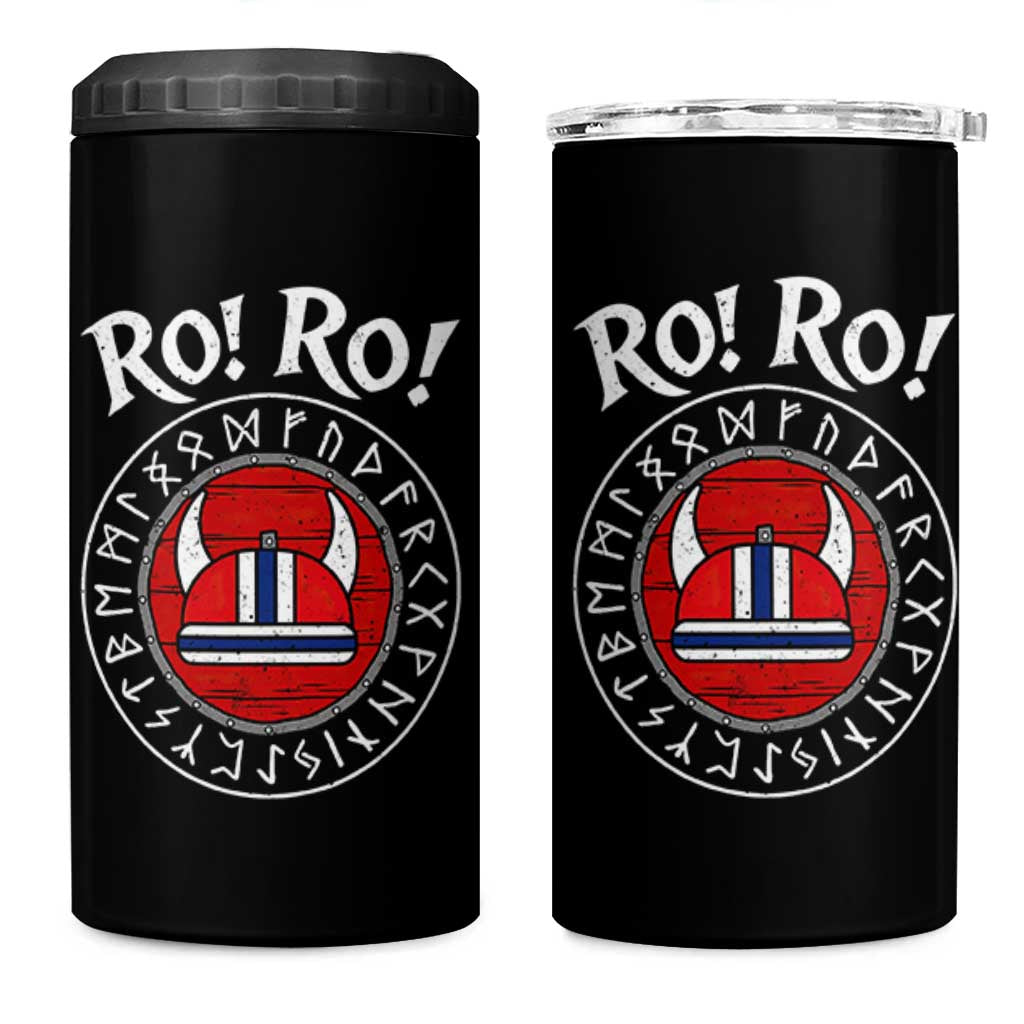 Ro Ro Ro Viking Chant Norway Football Fans 4 in 1 Can Cooler Tumbler Norwegian Pride Distressed Norse Runes Shield Patriotic Supporter