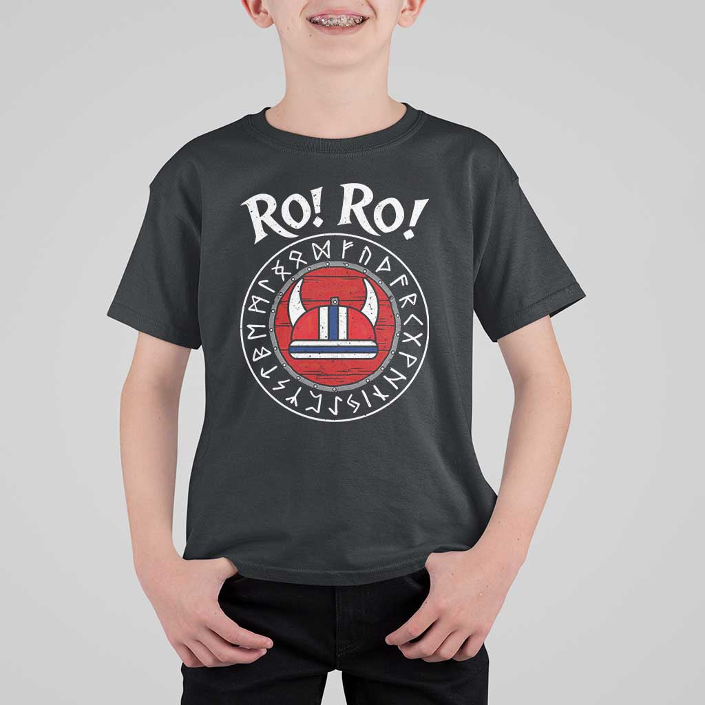 Ro Ro Ro Viking Chant Norway Football Fans T Shirt For Kid Norwegian Pride Distressed Norse Runes Shield Patriotic Supporter