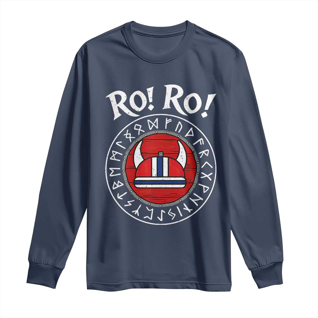 Ro Ro Ro Viking Chant Norway Football Fans Long Sleeve Shirt Norwegian Pride Distressed Norse Runes Shield Patriotic Supporter
