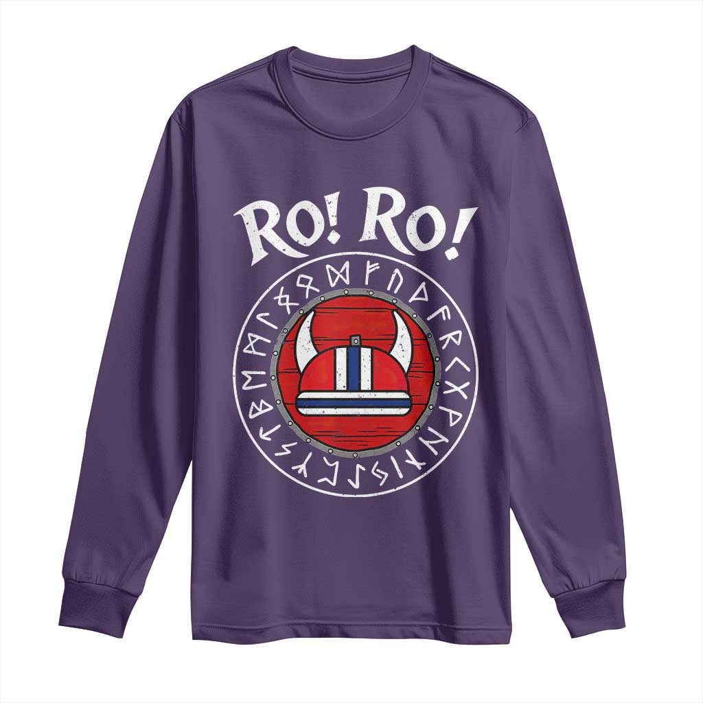 Ro Ro Ro Viking Chant Norway Football Fans Long Sleeve Shirt Norwegian Pride Distressed Norse Runes Shield Patriotic Supporter