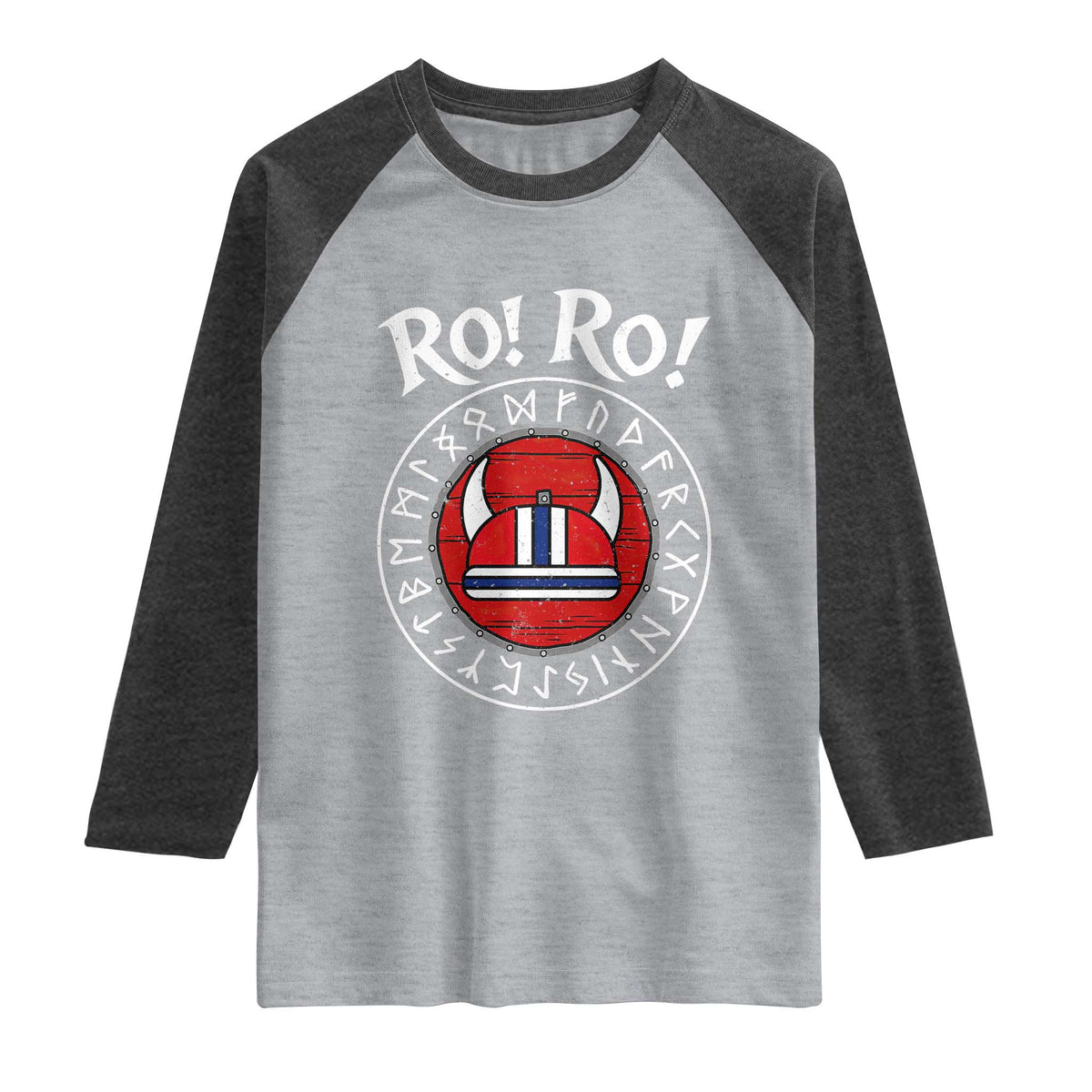 Ro Ro Ro Viking Chant Norway Football Fans Raglan Shirt Norwegian Pride Distressed Norse Runes Shield Patriotic Supporter