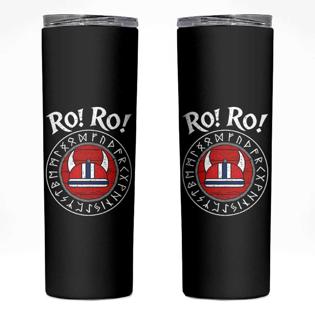 Ro Ro Ro Viking Chant Norway Football Fans Skinny Tumbler Norwegian Pride Distressed Norse Runes Shield Patriotic Supporter