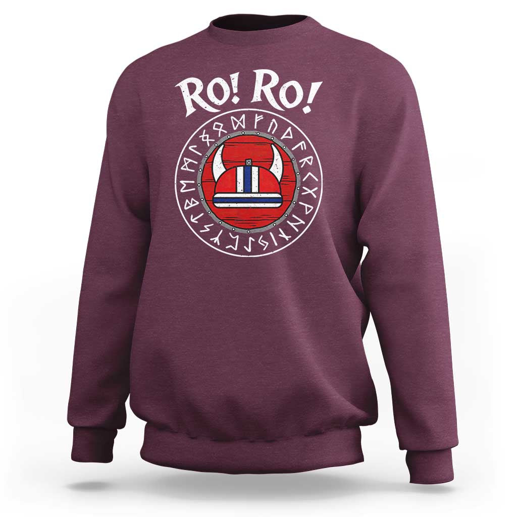 Ro Ro Ro Viking Chant Norway Football Fans Sweatshirt Norwegian Pride Distressed Norse Runes Shield Patriotic Supporter