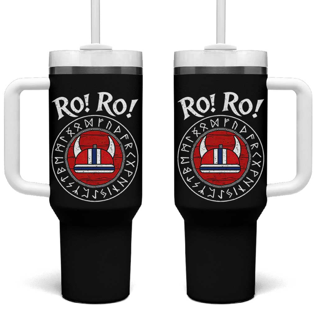 Ro Ro Ro Viking Chant Norway Football Fans Tumbler With Handle Norwegian Pride Distressed Norse Runes Shield Patriotic Supporter