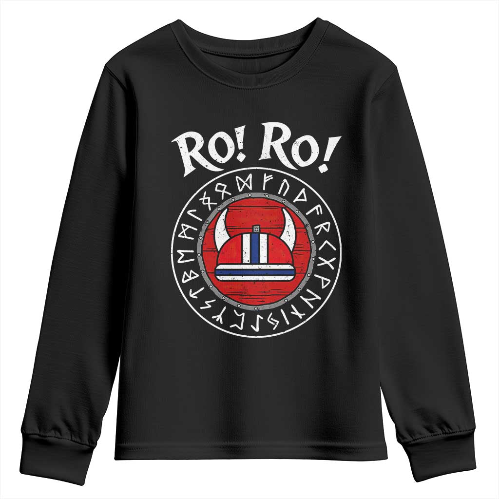 Ro Ro Ro Viking Chant Norway Football Fans Youth Sweatshirt Norwegian Pride Distressed Norse Runes Shield Patriotic Supporter