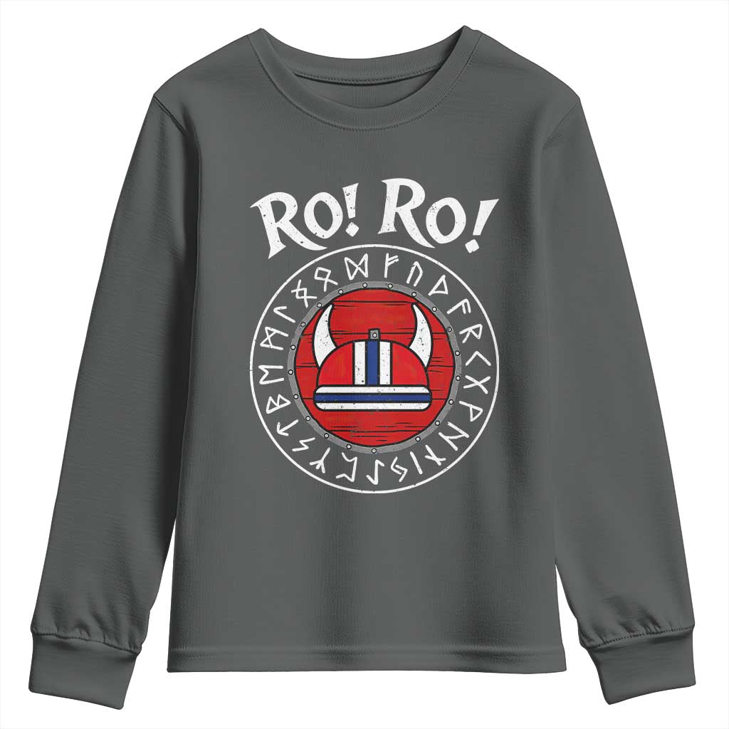 Ro Ro Ro Viking Chant Norway Football Fans Youth Sweatshirt Norwegian Pride Distressed Norse Runes Shield Patriotic Supporter